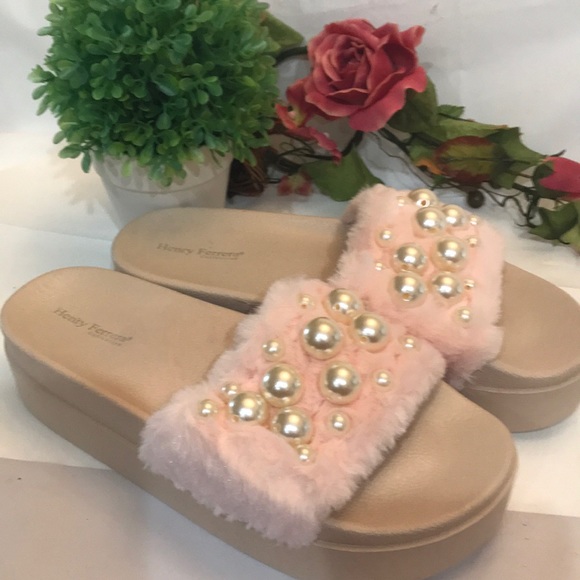 Henry Ferrera | Shoes | Womens Fuzzy Platform Slippers Size Pink New | Poshmark